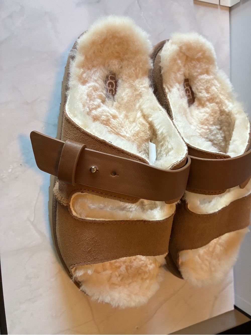 UGG Women’s Chestnut Suede Shearling Slide Mules